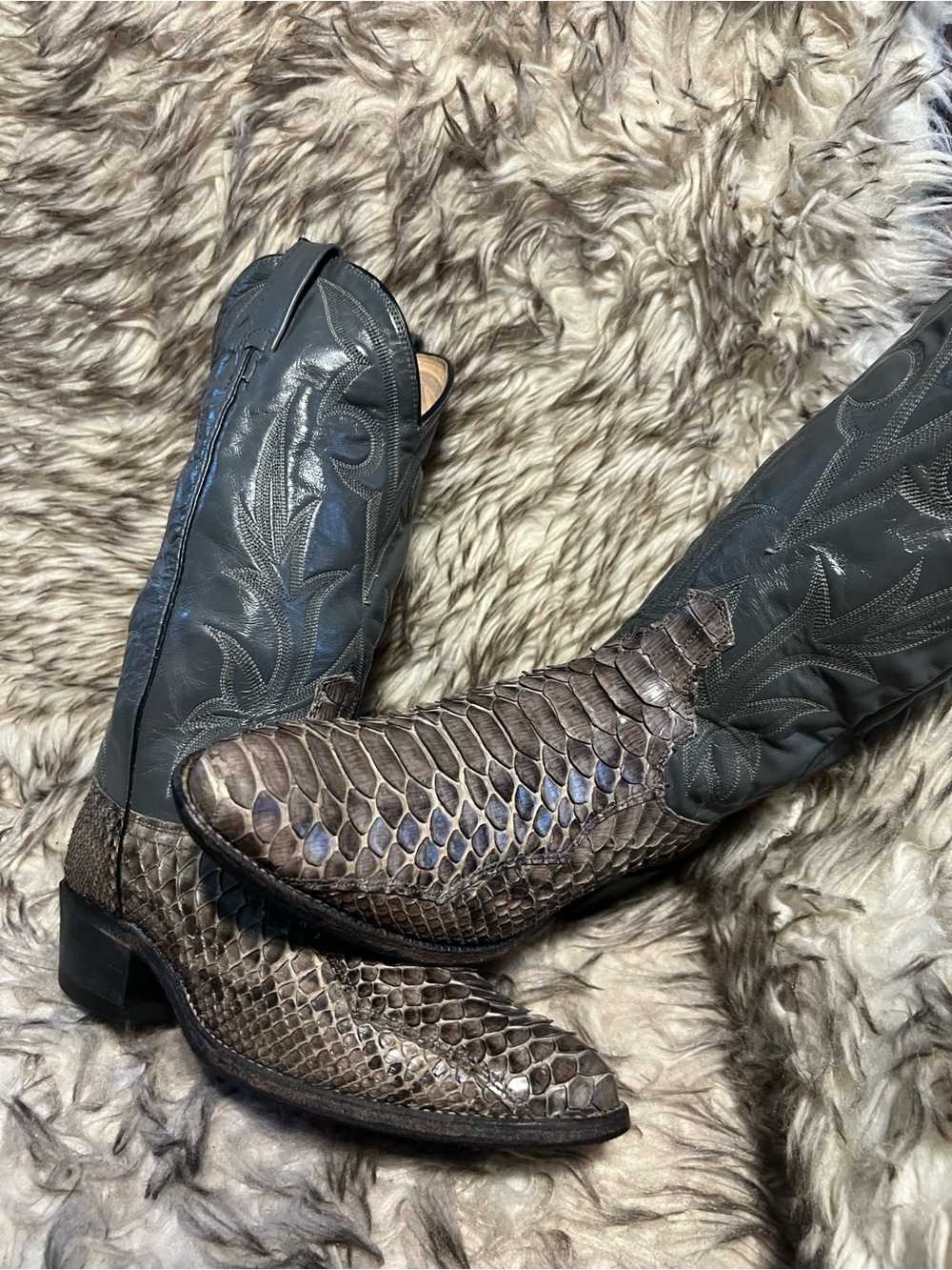 Dan Post Men's Gray Python & Leather Western Boots with Gray Shaft Sz 8.5 D